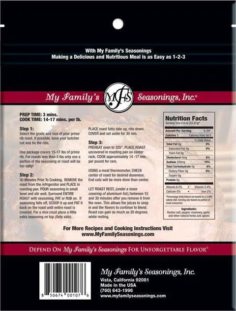 My Family's Prime Rib (Steak) Seasoning (10.2 oz) – Best Value All Natural Dry Rub | Gluten-Free, No MSG